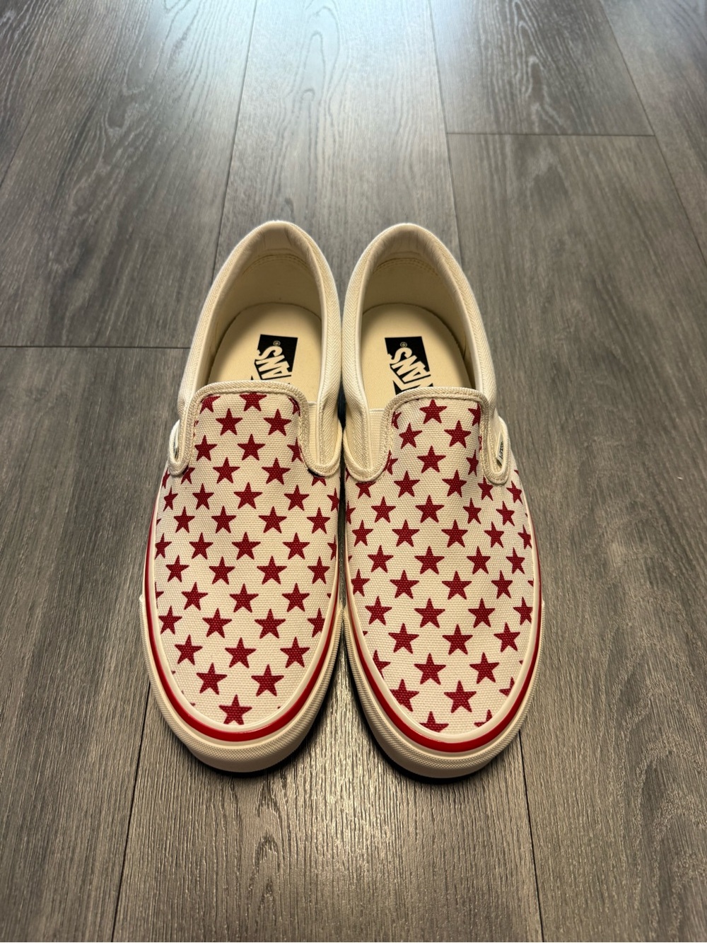 VANS Skateboarding LX Classic Slip On 98 Red Stars / Marshmallow Sz 10.5 NEW